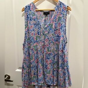 Cynthia Rowley Blue Pink Pleated Blouse